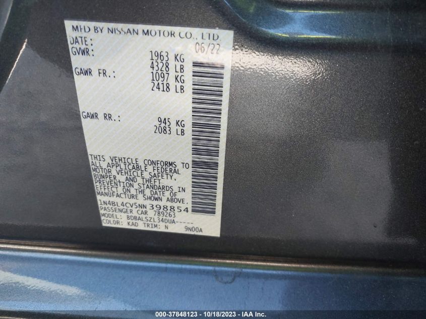 2022 NISSAN ALTIMA SR - 1N4BL4CV5NN398854