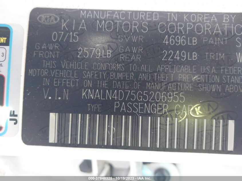 2016 KIA CADENZA LIMITED KNALN4D75G5206955