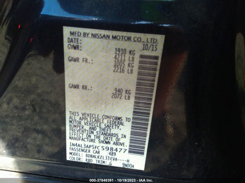 2015 NISSAN ALTIMA 2.5 SV - 1N4AL3AP5FC598477