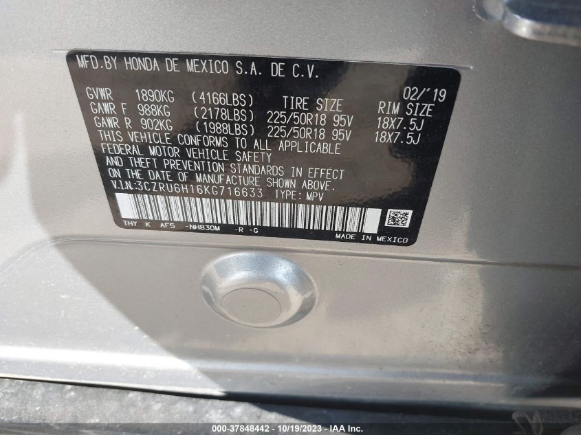 2019 HONDA HR-V SPORT - 3CZRU6H16KG716633