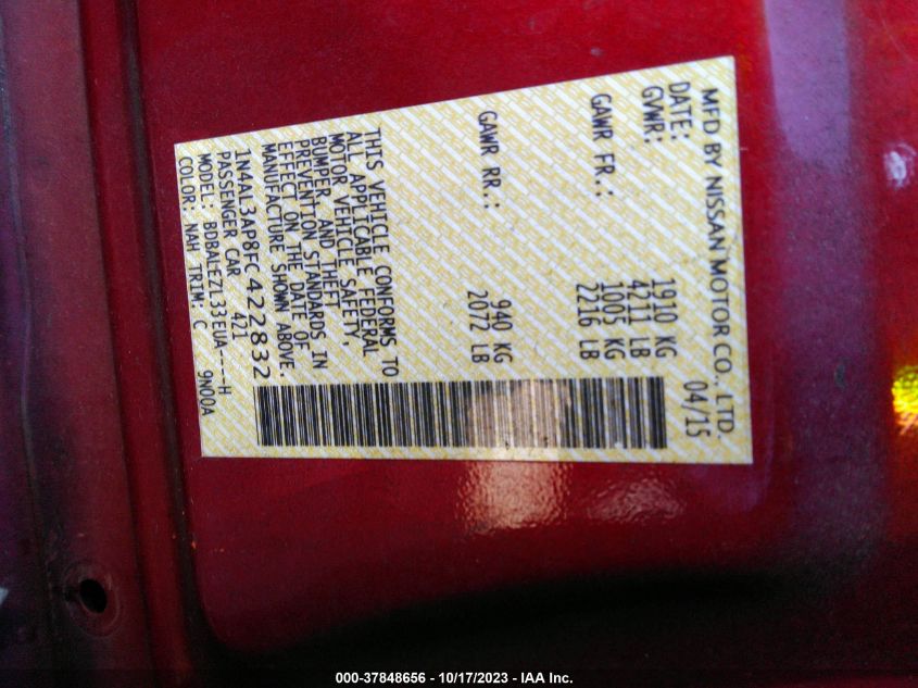 2015 NISSAN ALTIMA 2.5 S - 1N4AL3AP8FC422832