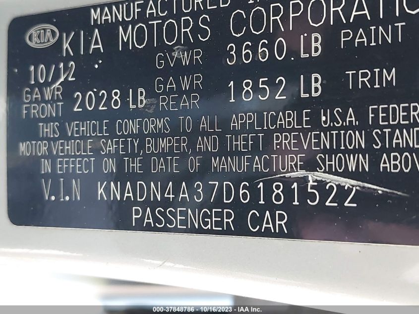 2013 KIA RIO EX - KNADN4A37D6181522
