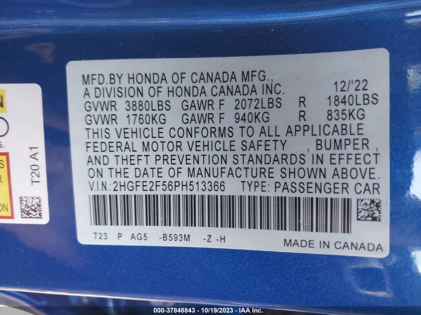 2023 HONDA CIVIC SPORT - 2HGFE2F56PH513366