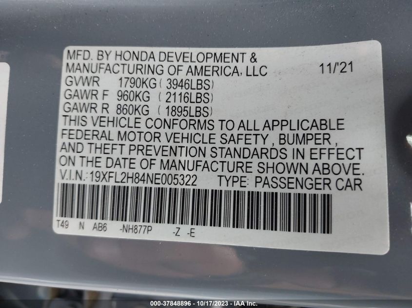 19XFL2H84NE005322 Honda Civic Hatchback SPORT 9