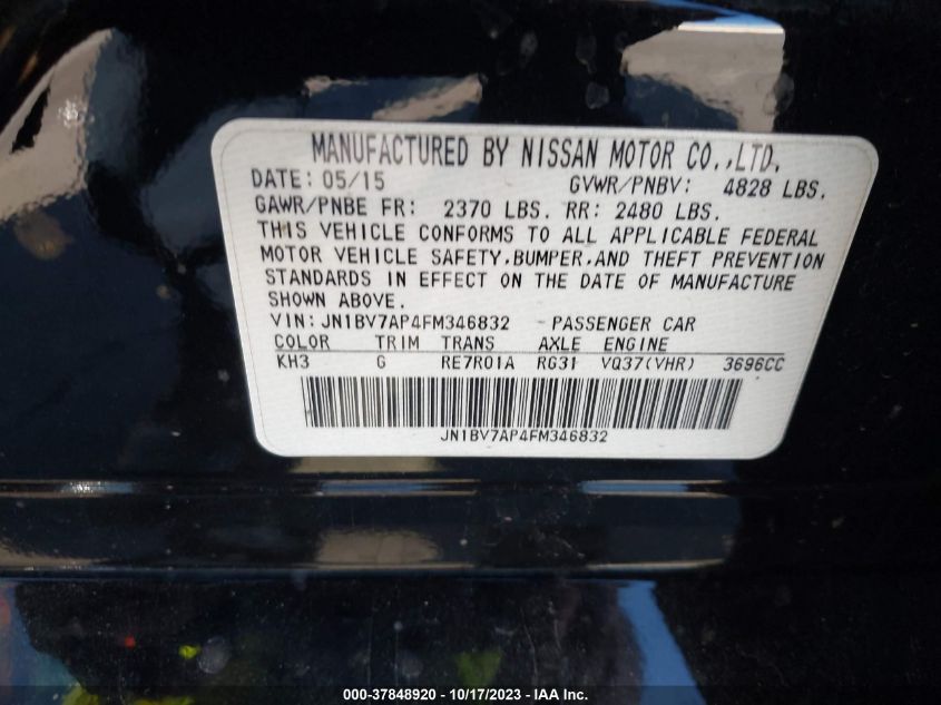 2015 INFINITI Q50 SPORT - JN1BV7AP4FM346832