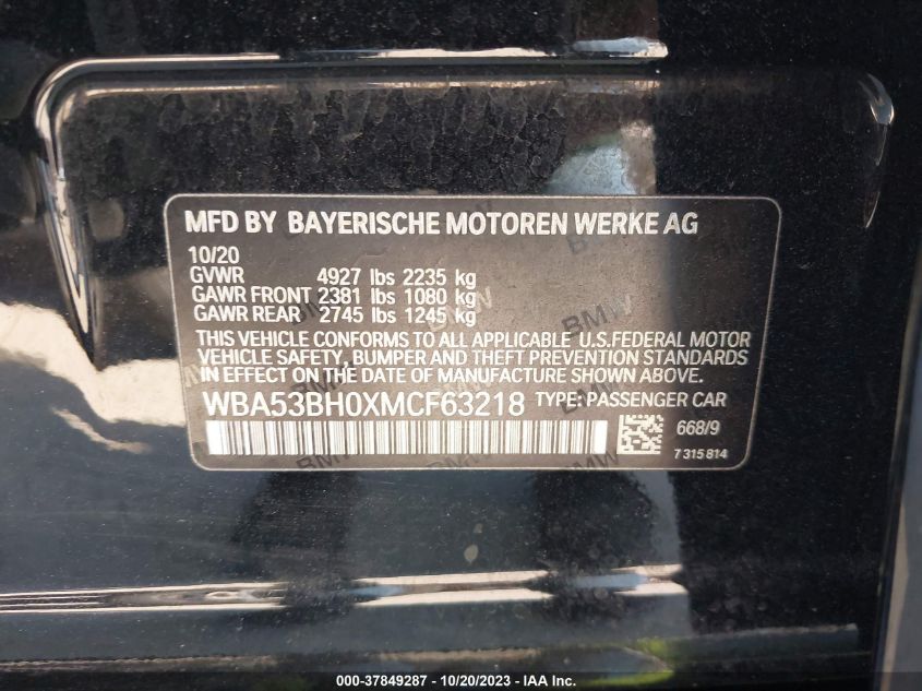 2021 BMW 5 SERIES 530I WBA53BH0XMCF63218