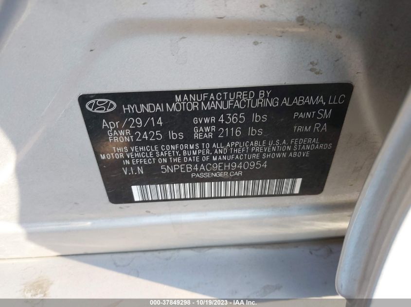 2014 HYUNDAI SONATA GLS - 5NPEB4AC9EH940954