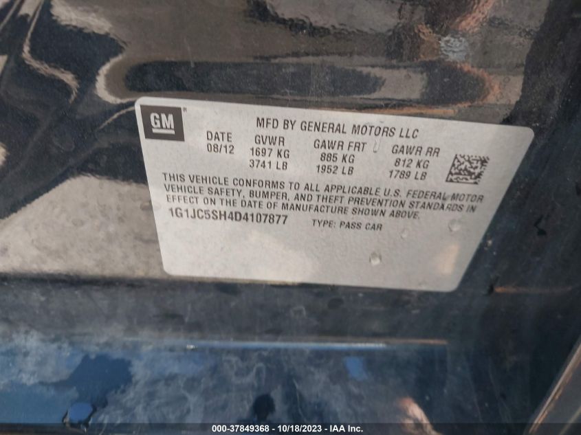 2013 CHEVROLET SONIC LT - 1G1JC5SH4D4107877