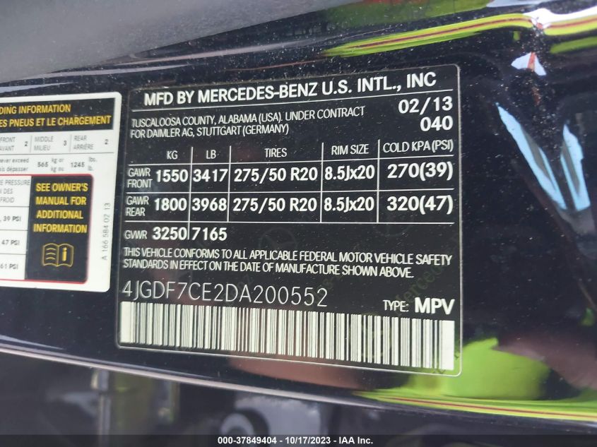 2013 MERCEDES-BENZ GL 450 4JGDF7CE2DA200552