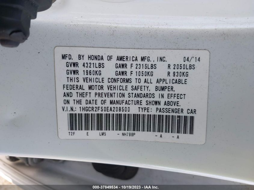 2014 HONDA ACCORD SEDAN SPORT - 1HGCR2F50EA208500