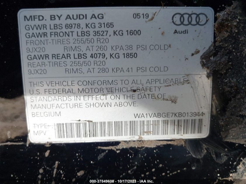 WA1VABGE7KB013944 Audi E-Tron PRESTIGE 9