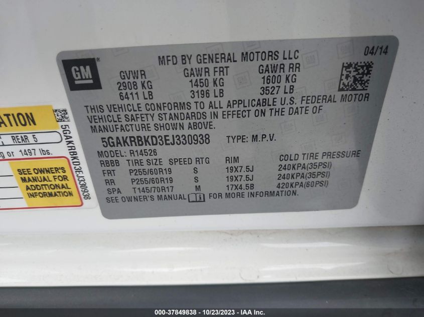 2014 BUICK ENCLAVE LEATHER - 5GAKRBKD3EJ330938