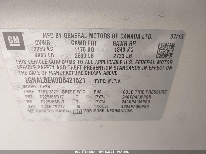 2013 CHEVROLET EQUINOX LS - 2GNALBEK8D6421521