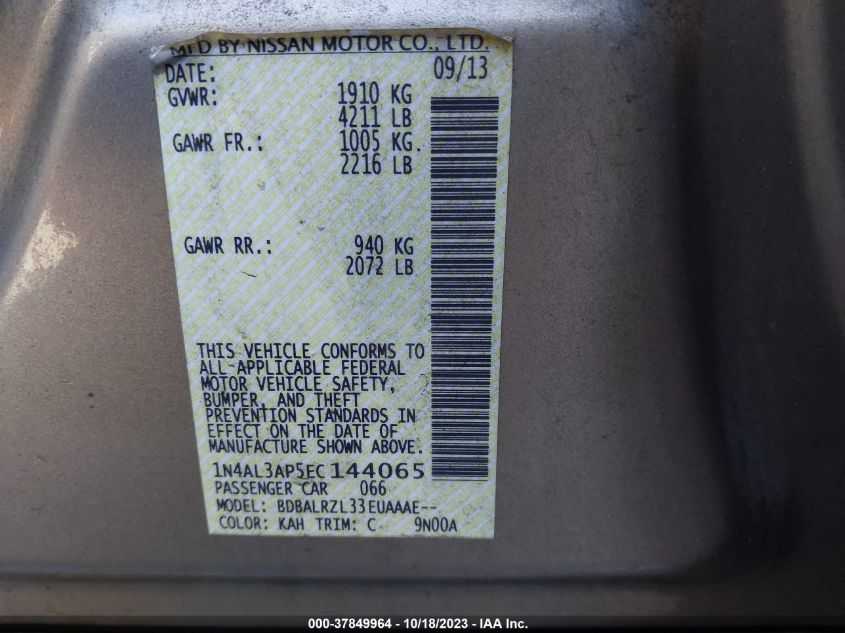 2014 NISSAN ALTIMA 2.5/S/SV/SL - 1N4AL3AP5EC144065