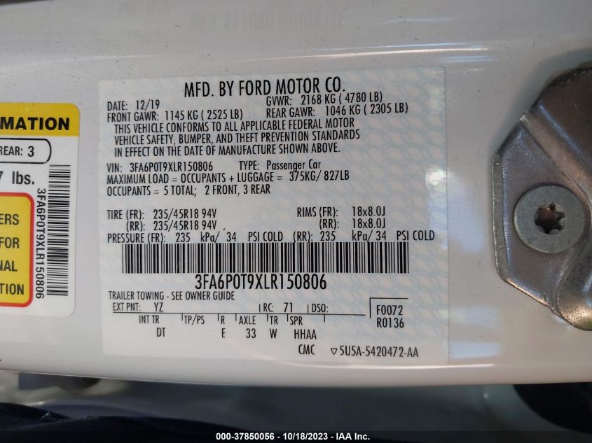 2020 FORD FUSION SE - 3FA6P0T9XLR150806