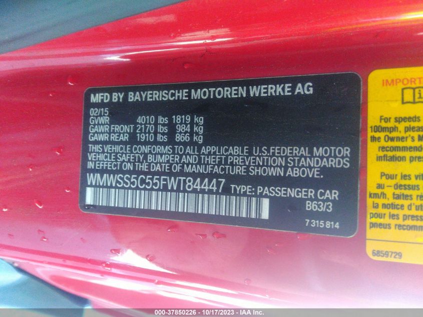 2015 MINI COOPER PACEMAN S WMWSS5C55FWT84447