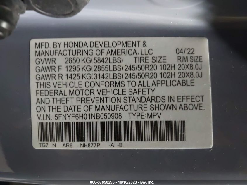 2022 HONDA PILOT ELITE - 5FNYF6H01NB050908
