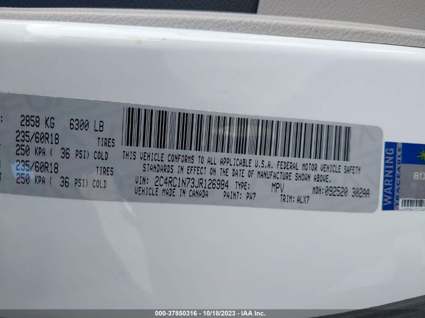 2018 CHRYSLER PACIFICA HYBRID LIMITED 2C4RC1N73JR126984