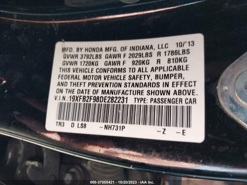 2013 HONDA CIVIC SDN EX-L - 19XFB2F98DE282231