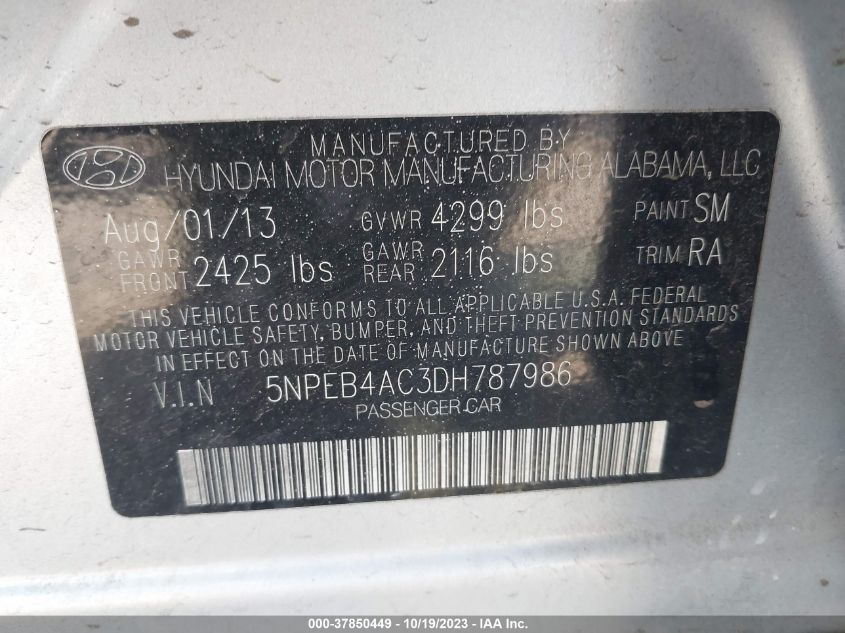 2013 HYUNDAI SONATA GLS - 5NPEB4AC3DH787986