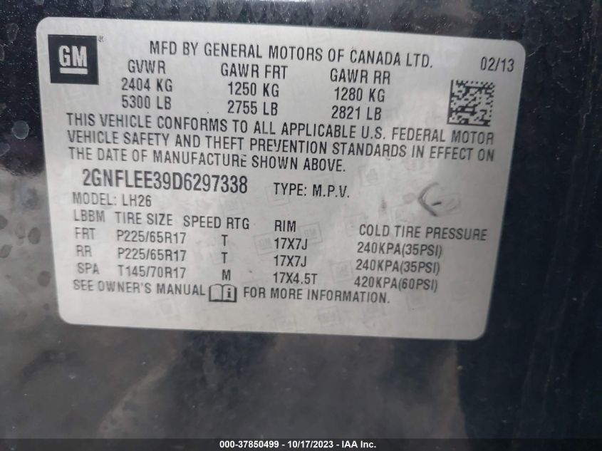 2013 CHEVROLET EQUINOX LT - 2GNFLEE39D6297338