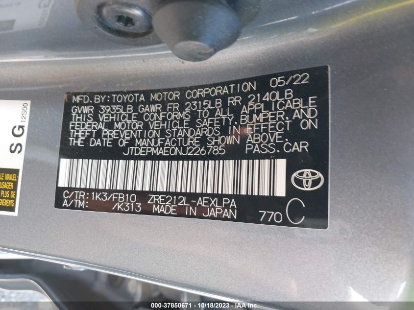 2022 TOYOTA COROLLA LE - JTDEPMAE0NJ226785