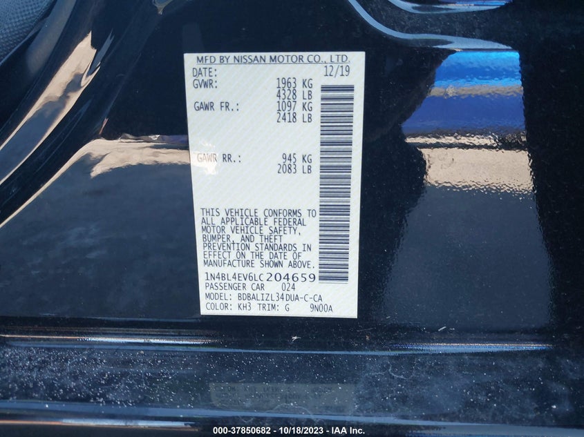 VIN 1N4BL4EV6LC204659 2020 NISSAN ALTIMA SL