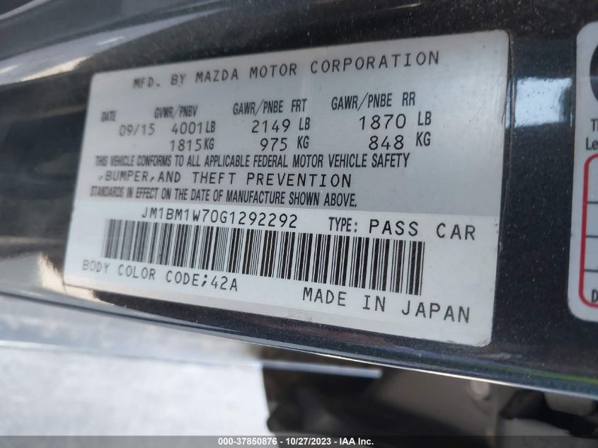 2016 MAZDA MAZDA3 I TOURING - JM1BM1W70G1292292