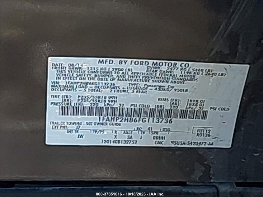 2015 FORD TAURUS SEL - 1FAHP2H86FG113736