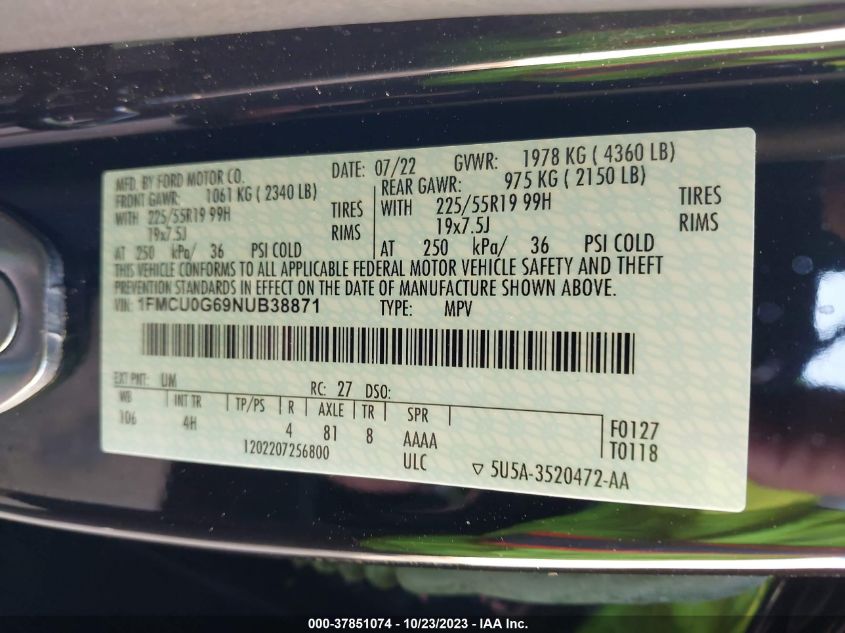 2022 FORD ESCAPE SE - 1FMCU0G69NUB38871