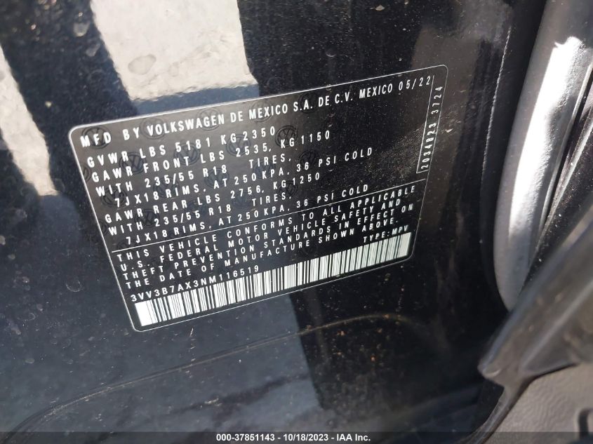 2022 VOLKSWAGEN TIGUAN SE - 3VV3B7AX3NM116519