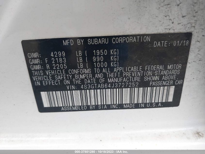 2018 SUBARU IMPREZA PREMIUM - 4S3GTAB64J3727252