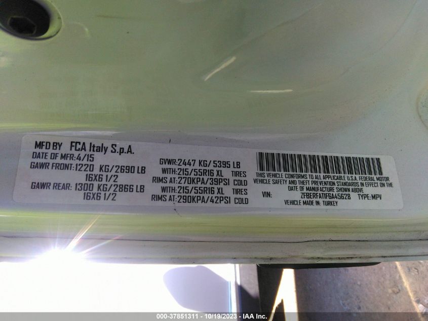 2015 RAM PROMASTER CITY CARGO VAN TRADESMAN ZFBERFAT1F6A45628