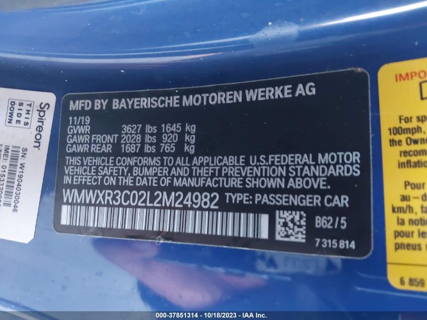 2020 MINI HARDTOP COOPER WMWXR3C02L2M24982