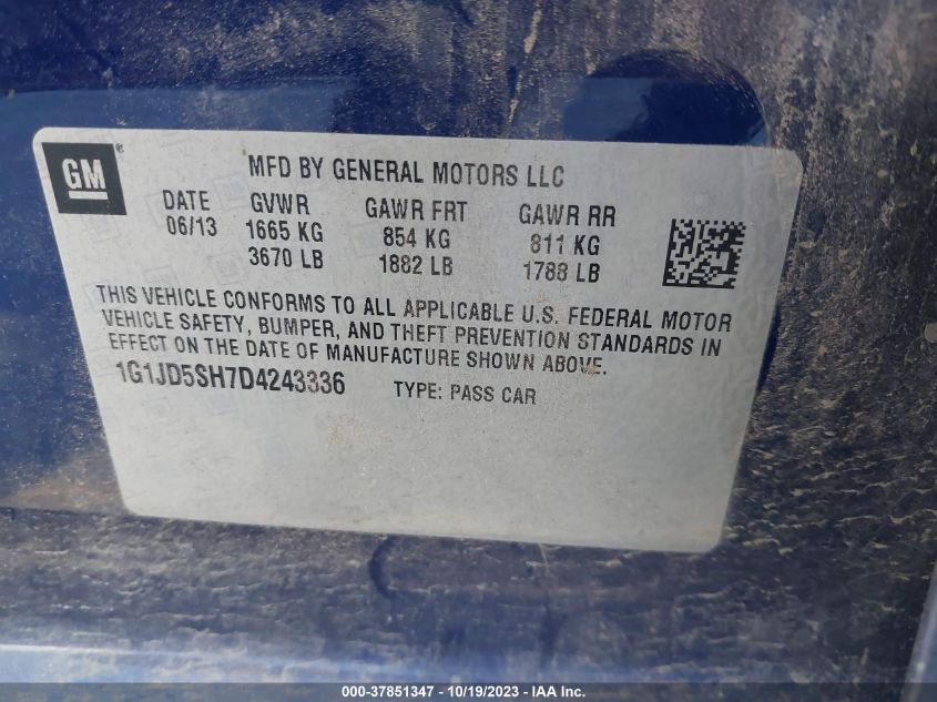 2013 CHEVROLET SONIC LT - 1G1JD5SH7D4243336