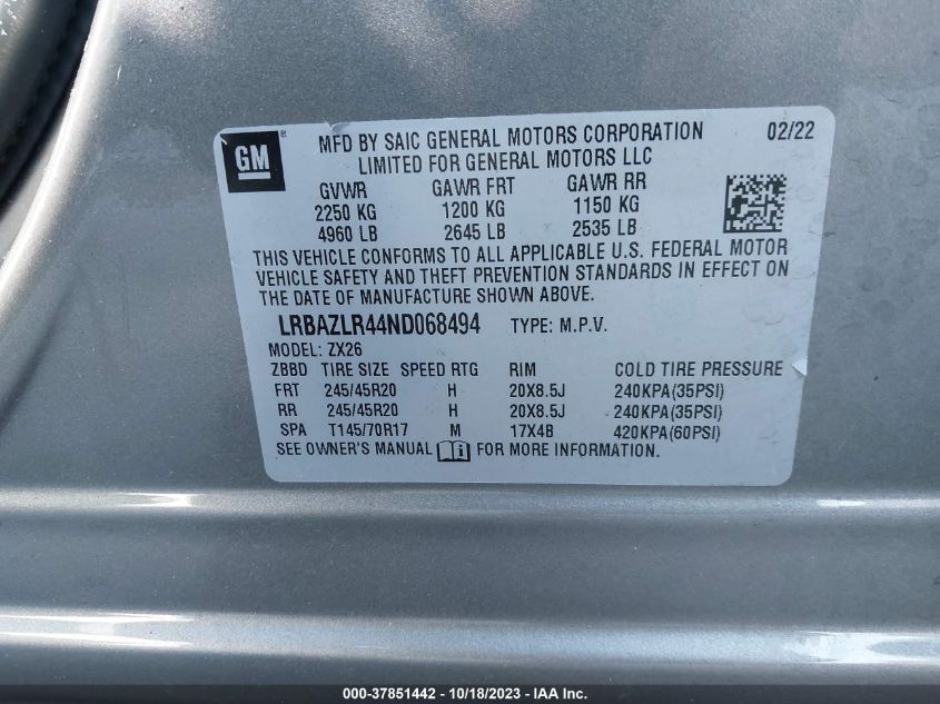 2022 BUICK ENVISION PREFERRED - LRBAZLR44ND068494
