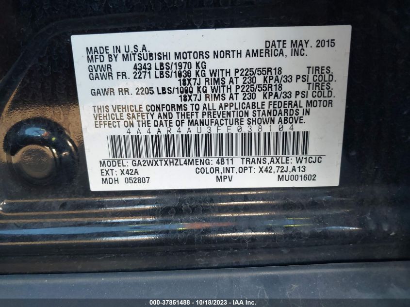 2015 MITSUBISHI OUTLANDER SPORT SE - 4A4AR4AU3FE038104