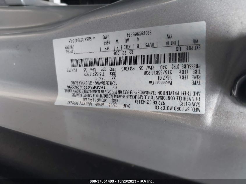 2018 FORD FOCUS SE - 1FADP3K22JL262296