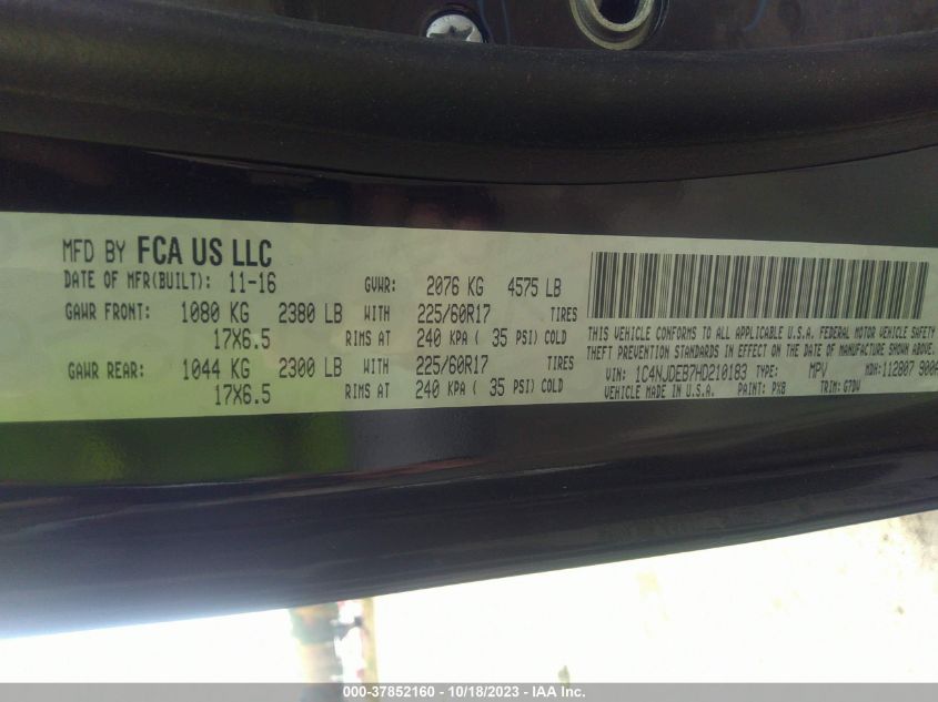2017 JEEP COMPASS LATITUDE - 1C4NJDEB7HD210183