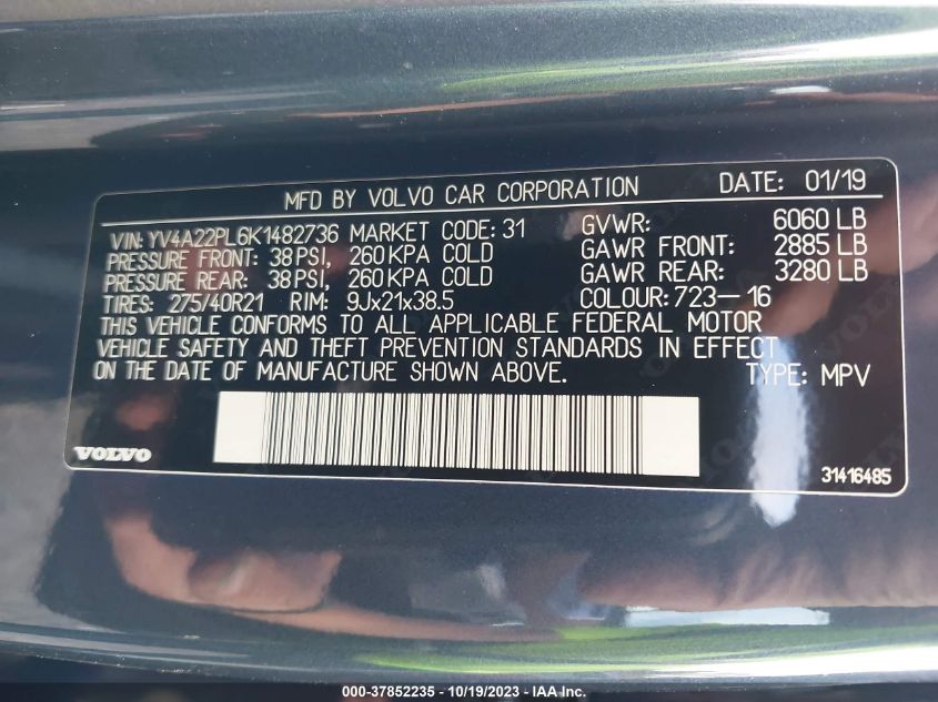 2019 VOLVO XC90 INSCRIPTION - YV4A22PL6K1482736