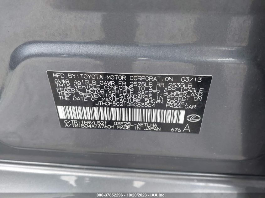 2013 LEXUS IS 250 - JTHCF5C21D5063864