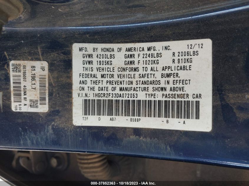 2013 HONDA ACCORD LX - 1HGCR2F33DA072053