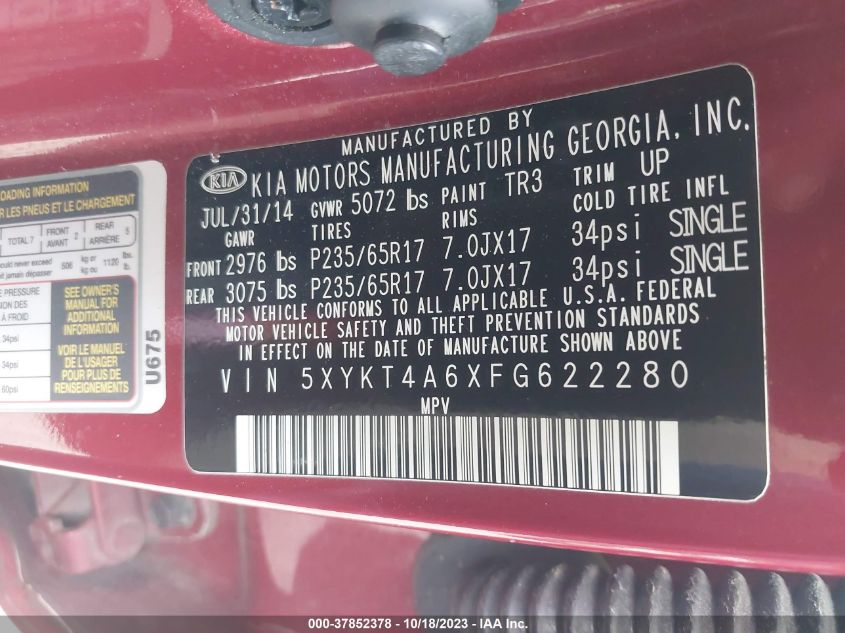 2015 KIA SORENTO LX - 5XYKT4A6XFG622280