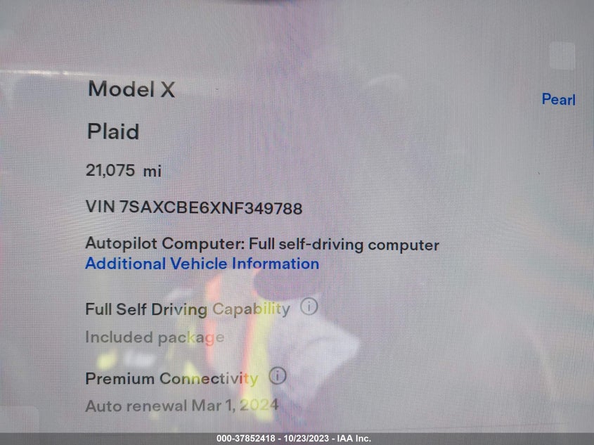 VIN 7SAXCBE6XNF349788 2022 TESLA MODEL X
