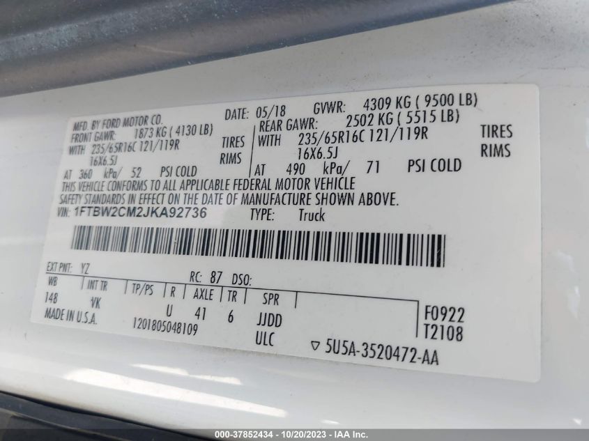 2018 FORD TRANSIT-350 1FTBW2CM2JKA92736
