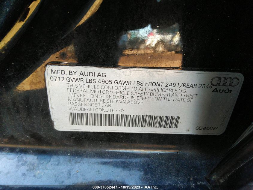 2013 AUDI A4 PREMIUM - WAUBFAFL0DN016770