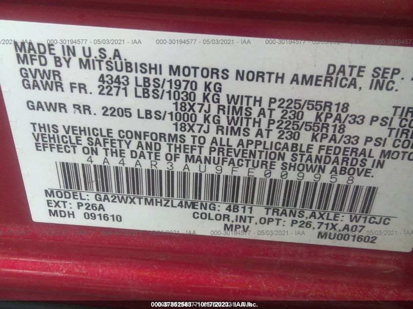 2015 MITSUBISHI OUTLANDER SPORT ES - 4A4AR3AU9FE009958