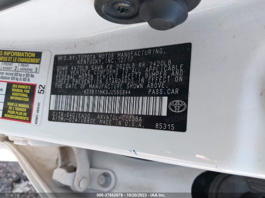 2018 TOYOTA CAMRY L/LE/XLE/SE/XSE - 4T1B11HK9JU566844
