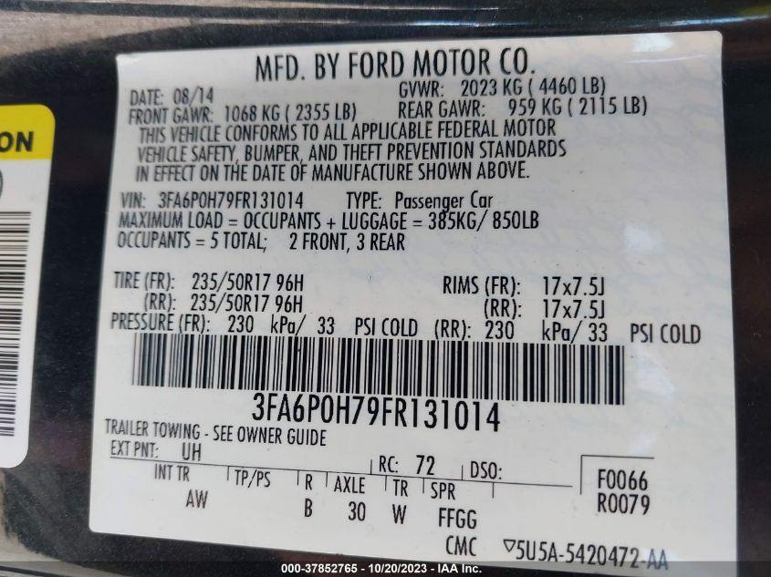 2015 FORD FUSION SE - 3FA6P0H79FR131014