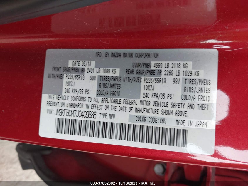 VIN: JM3KFBCM7J0409686 2018 MAZDA CX-5 TOURING